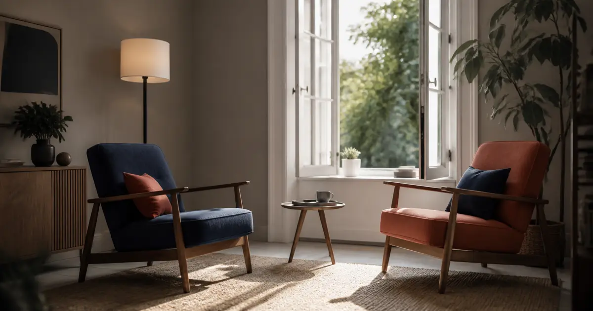 Dos sillones a igual altura frente a una ventana abierta