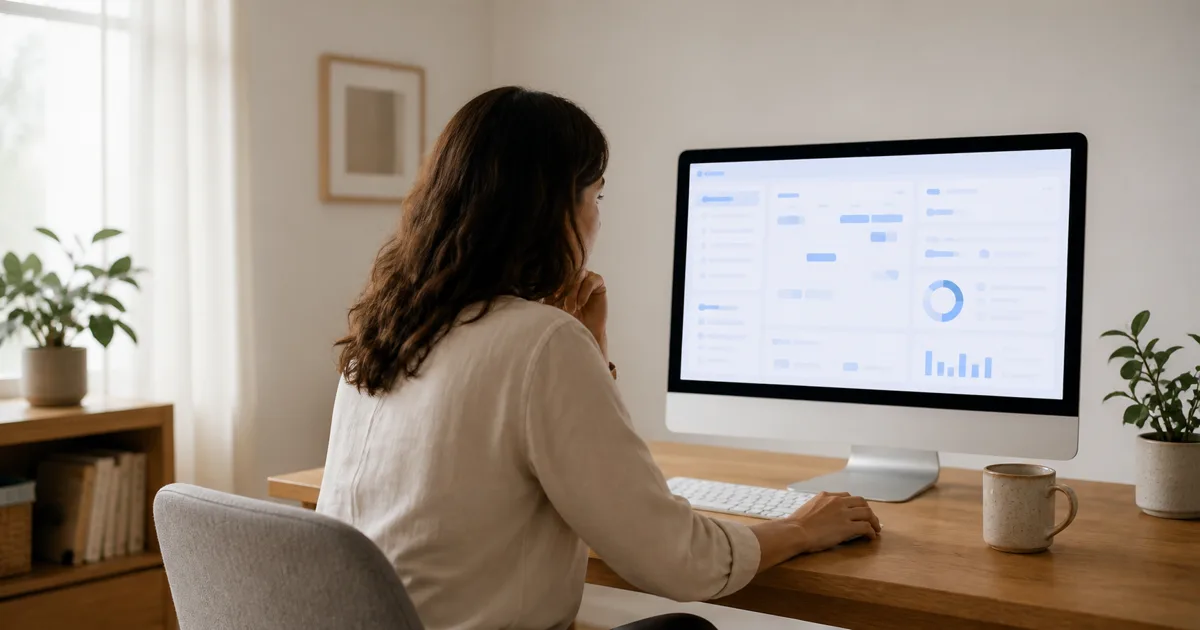 Profesional de salud mental usando una plataforma de gestión en el dispositivo correspondiente a su pantalla